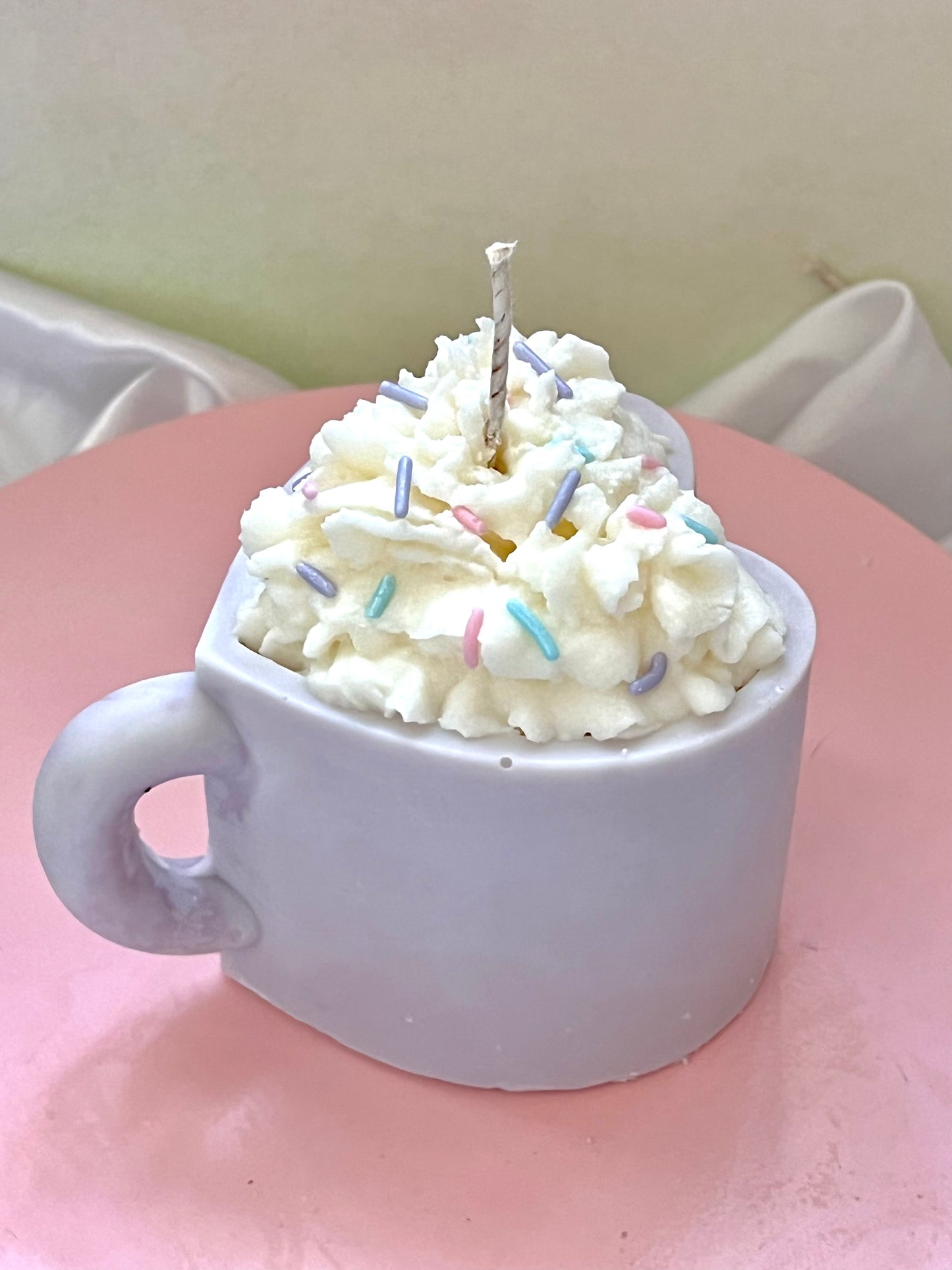 Heart Latte Candle with "Whipped Cream" & Sprinkles